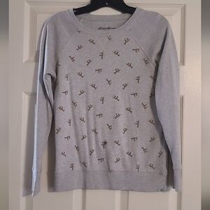 Eddie Bauer heather gray fox print sweatshirt xs